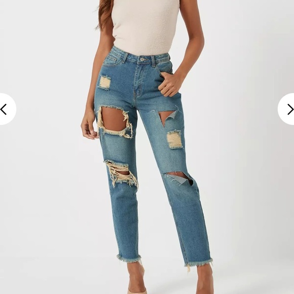 Denim - wash  riot high rise ripped mom rigid jean